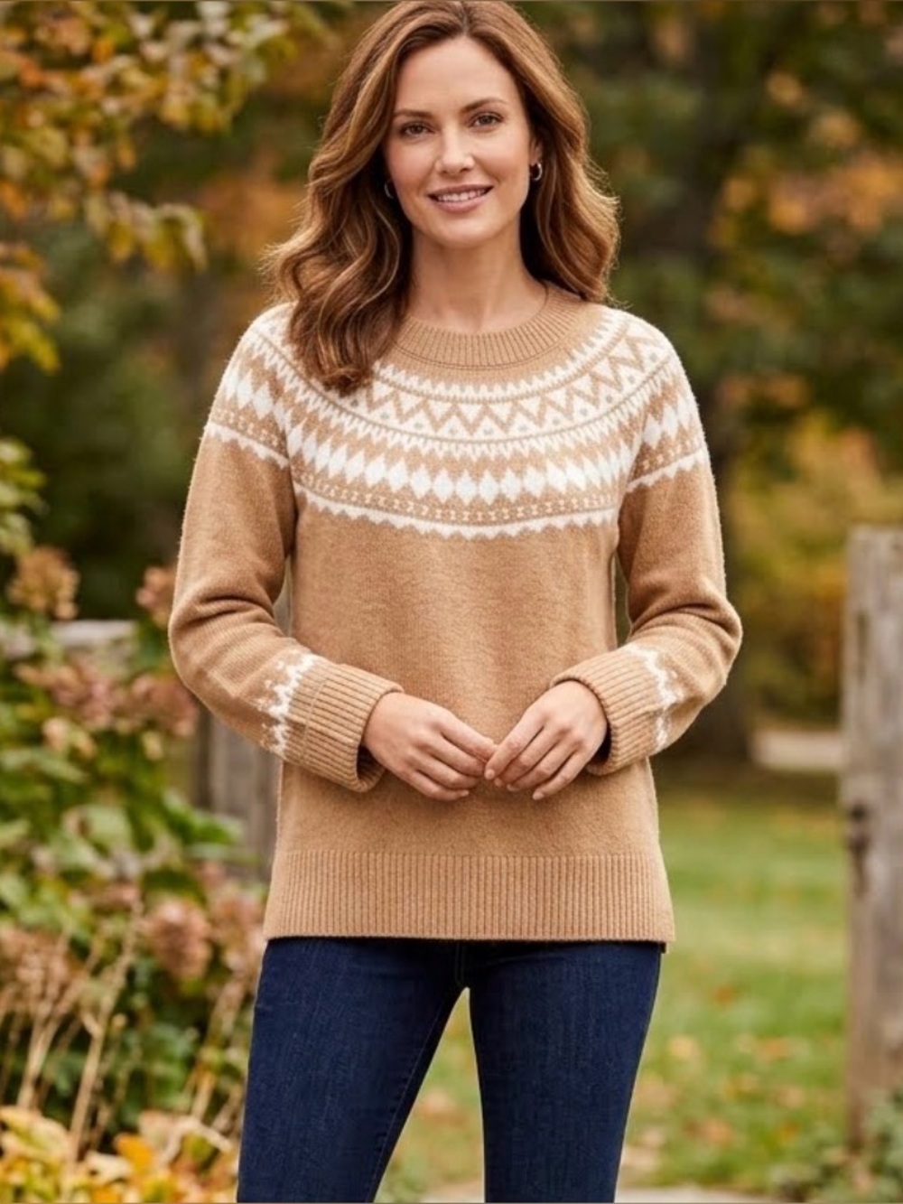 Talbots Tan & White Fair Isle Knit Pullover Sweater 2X